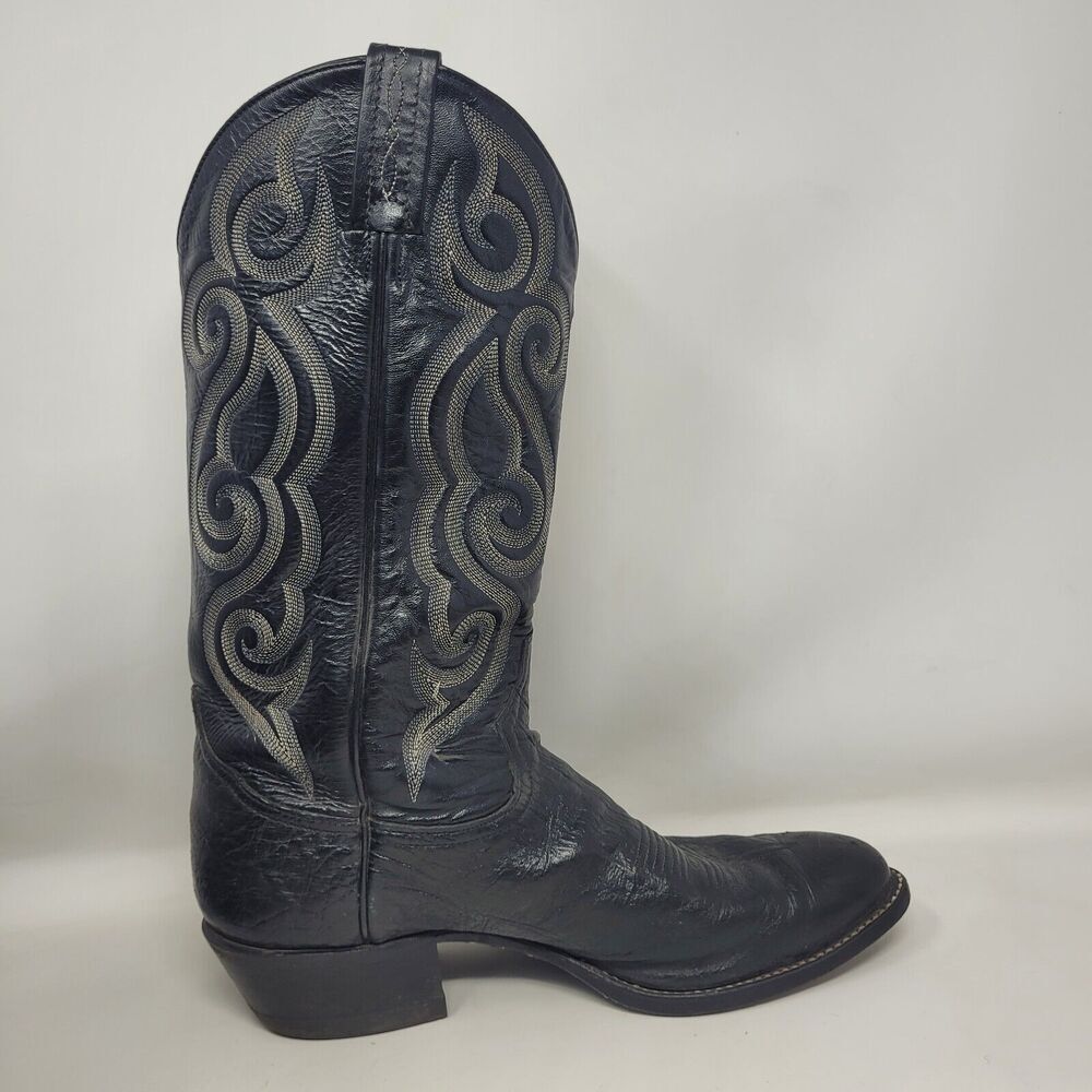 Tony Lama Boots Mens 8.5D Black Leather Western Cowboy Rodeo Embroidered 8410 - Picture 5 of 11